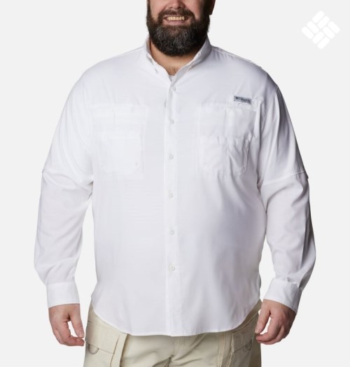 Men's Columbia PFG Tamiami II Long Sleeve Shirts White | Plus Size CA-WC64A